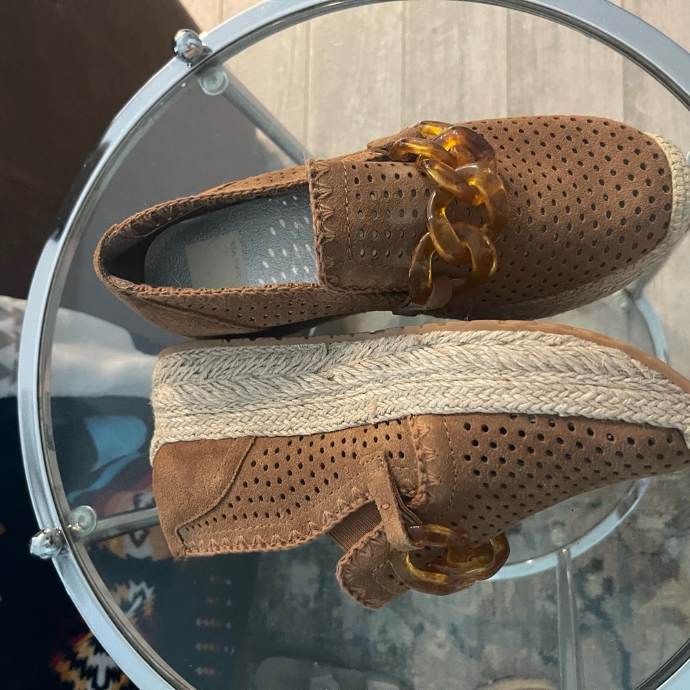 Dolce Vita Brown Perforated Loafers with Tortoise Chain